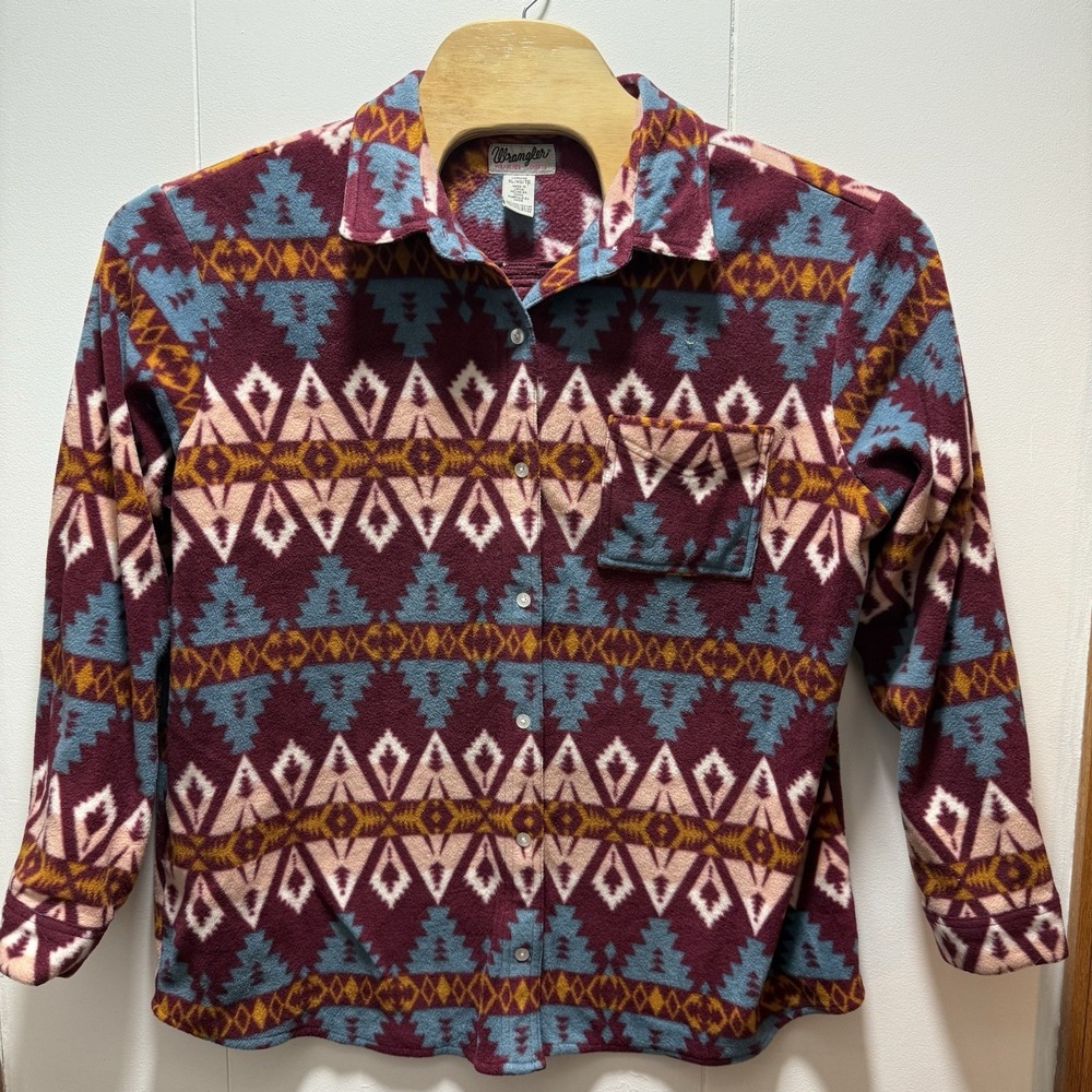 Wrangler Wrancher Fleece Shirt Womens Size XL Aztec‎ Western Shacket